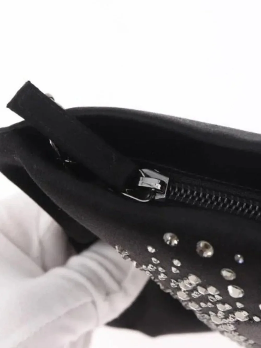 CHANEL Camelia Chain Shoulder Bag Satin Black Silver CC Auth 184869SM